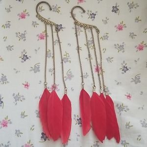 Rustic red feather ear cuffs